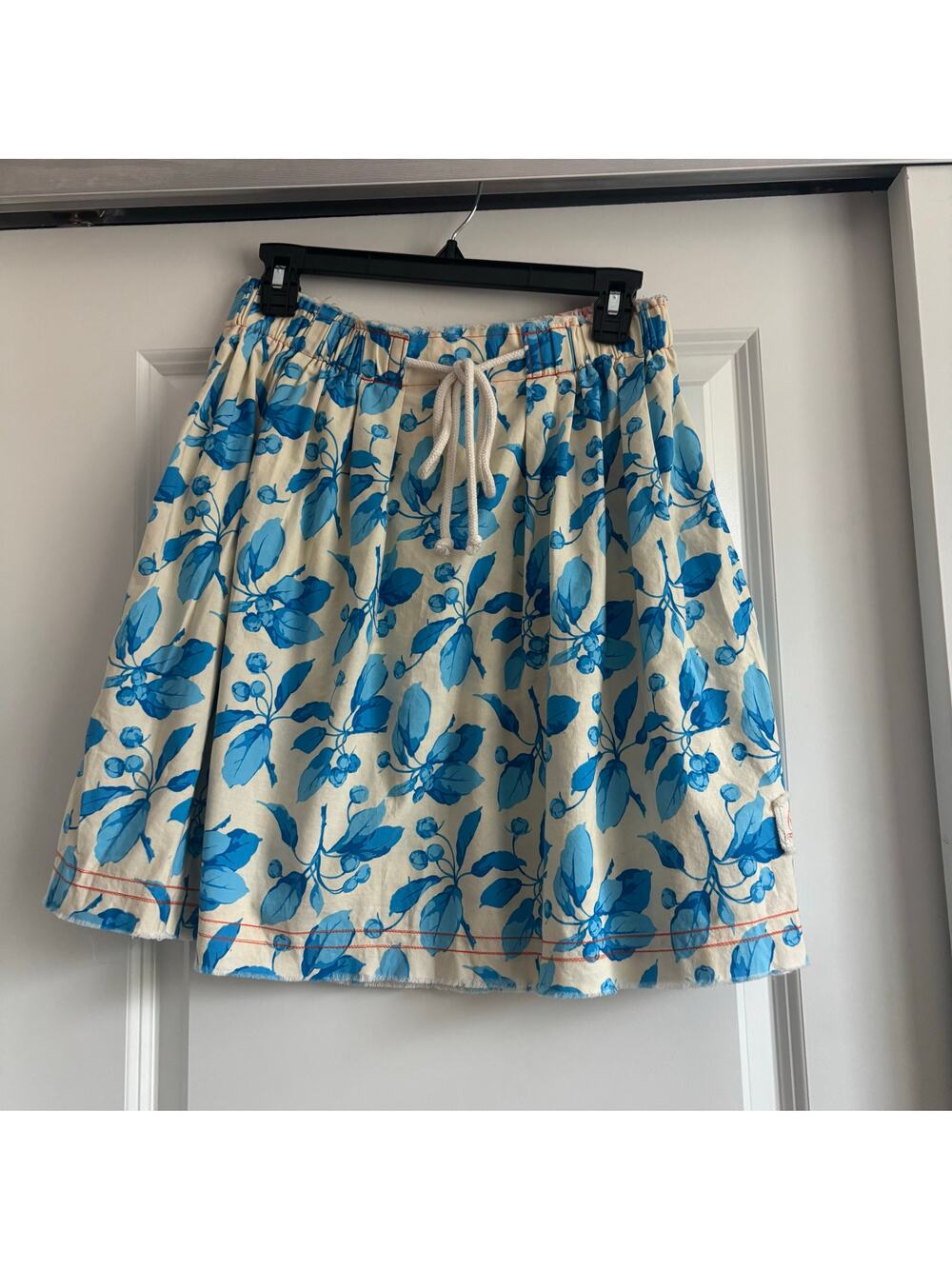 Lema French Market Skirt Blue Modest Floral Berry Print Mini Cottagecore OS